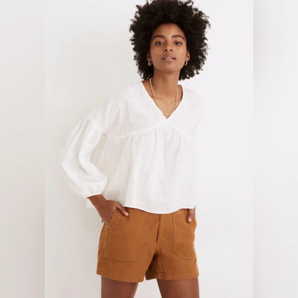 Madewell White Monterey V-Neck Peasant Blouse